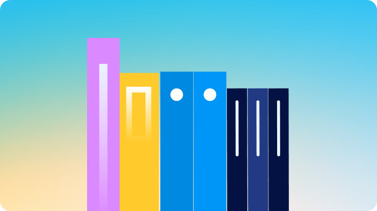 Abstract folder icons symbolizing domain organization and portfolio management.